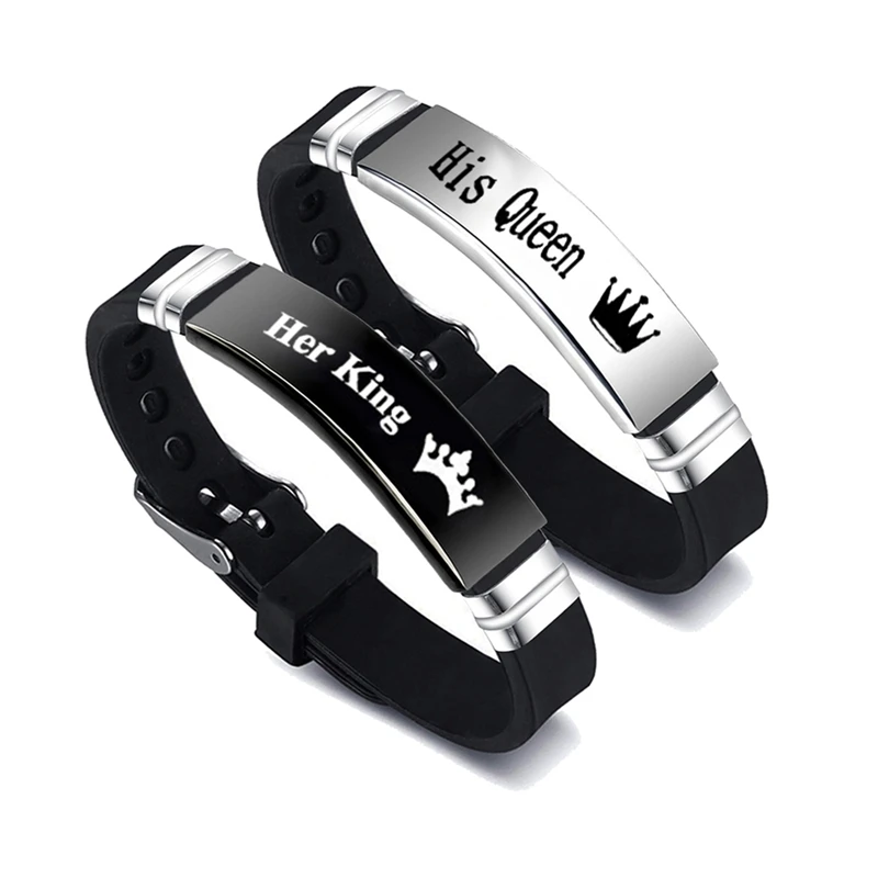 2 Pcs/Set Crown Her King His Queen Trendy Sport Silicone Couple Bracelet Bangle Unisex Lover Bracelets Gift silicone wristband