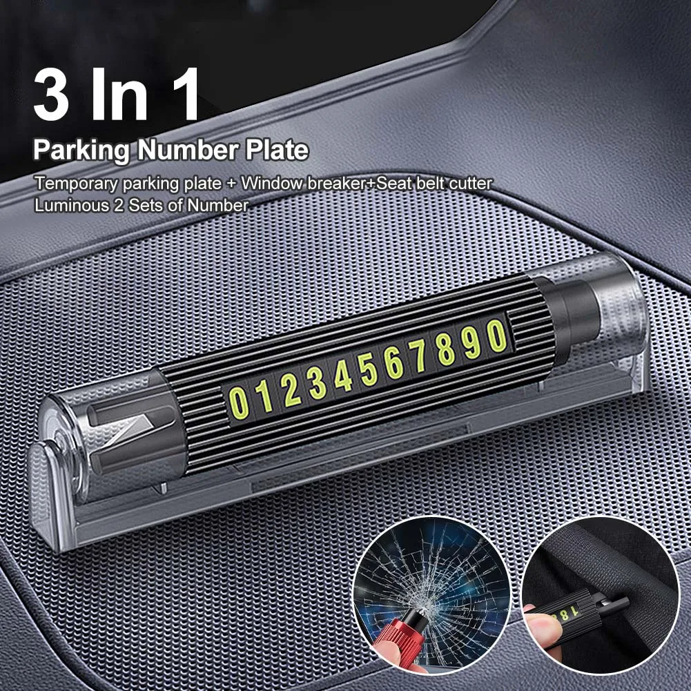 

Car Temporary Parking Number Plate Window Safety Hammer With Seat Belt Cutter Window Breaker Car Park Phone Number Card Plate