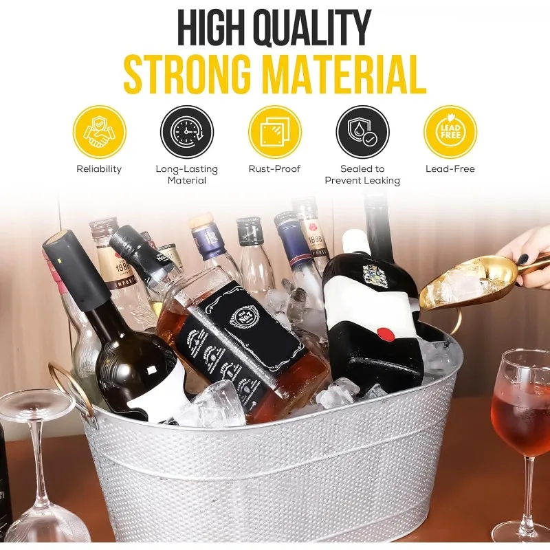 18&rdquo; Stainless Steel Beverage Tub-5 Gallon-Gold Handles & Shovel Included Holds 30 Bottles & Stays Cold for Hours Use