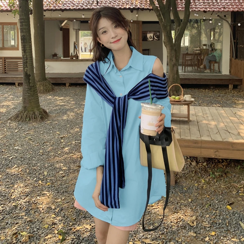 Shirt dress with shawl two-piece set, effortless chic style
