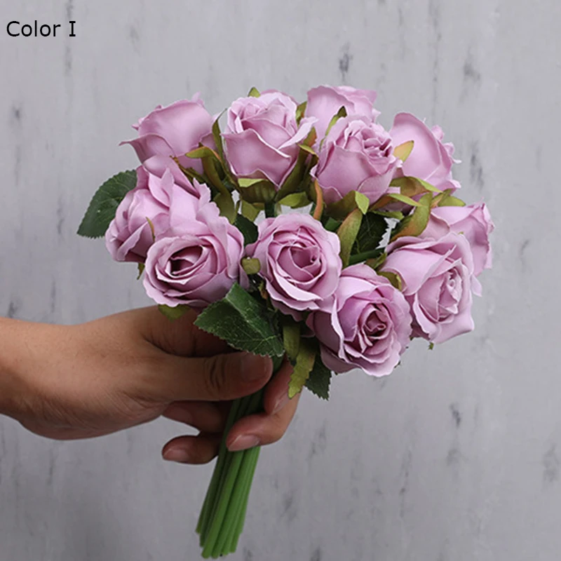 12 ヘッド人工シルクバラの花の花束ホワイトピンク結婚式ブライダル