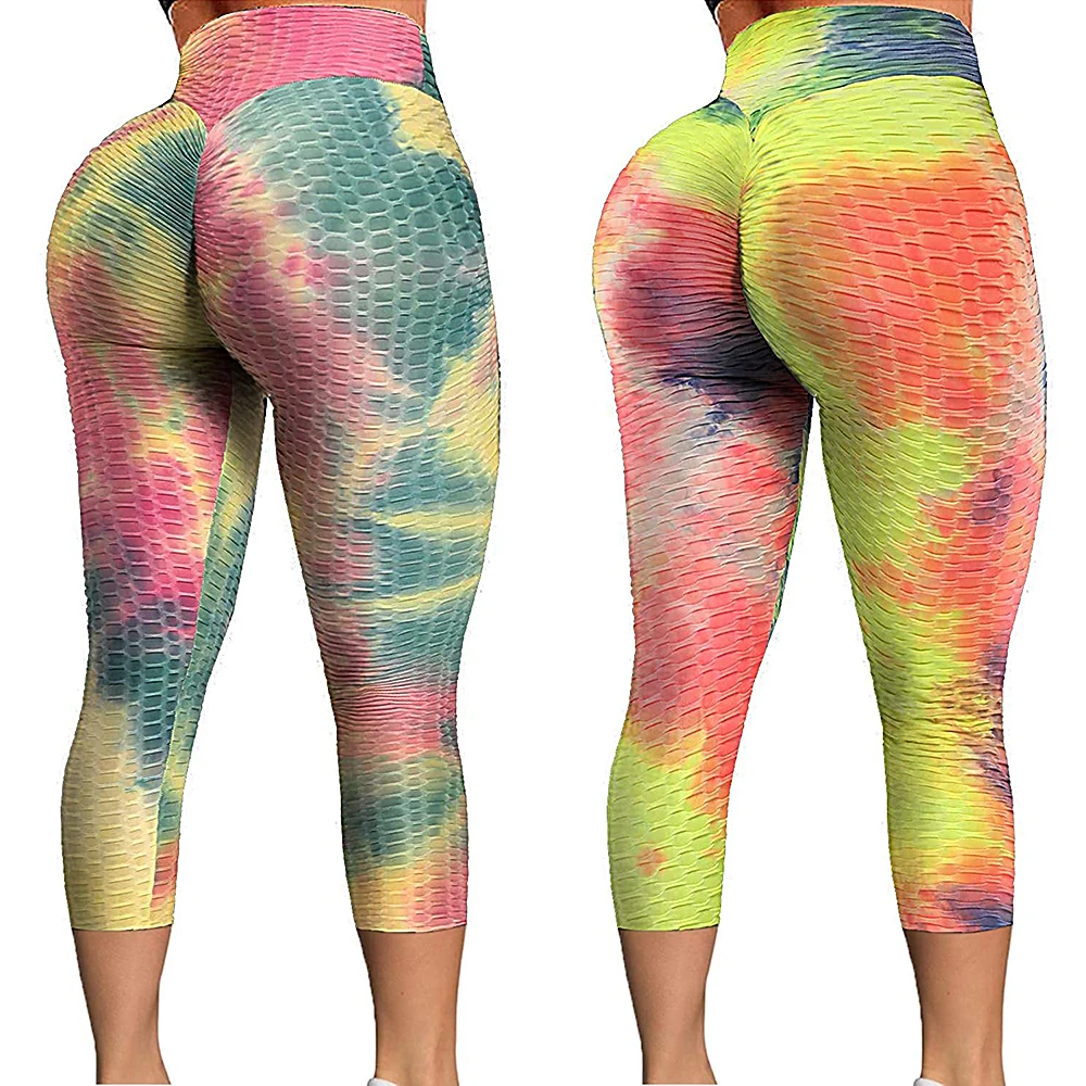 

Yoga Pants Tie Dye Leggings Sport Women Fitness Gym Tights Running Women Capri Pants 3/4 Pants High Waist Sport Textured Legging