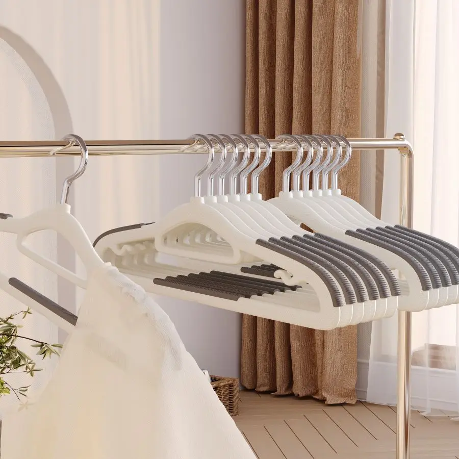 Clothes Hanger I KNOW Plastic Space Saving Clothes Hanger 10PCS Stripe Non Slip Coat Hanger Heavy Duty Pant Rack Upgraded Wide Size Coat