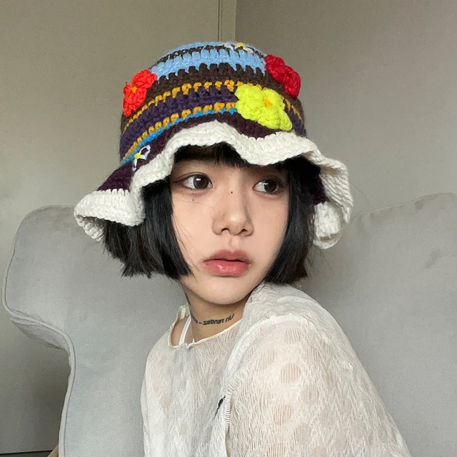 Korean Version Cute Garden Hats for Women and Men Show Face Small Spring  and Autumn Vacation Retro Versatile Knitted Bucket Hat - AliExpress