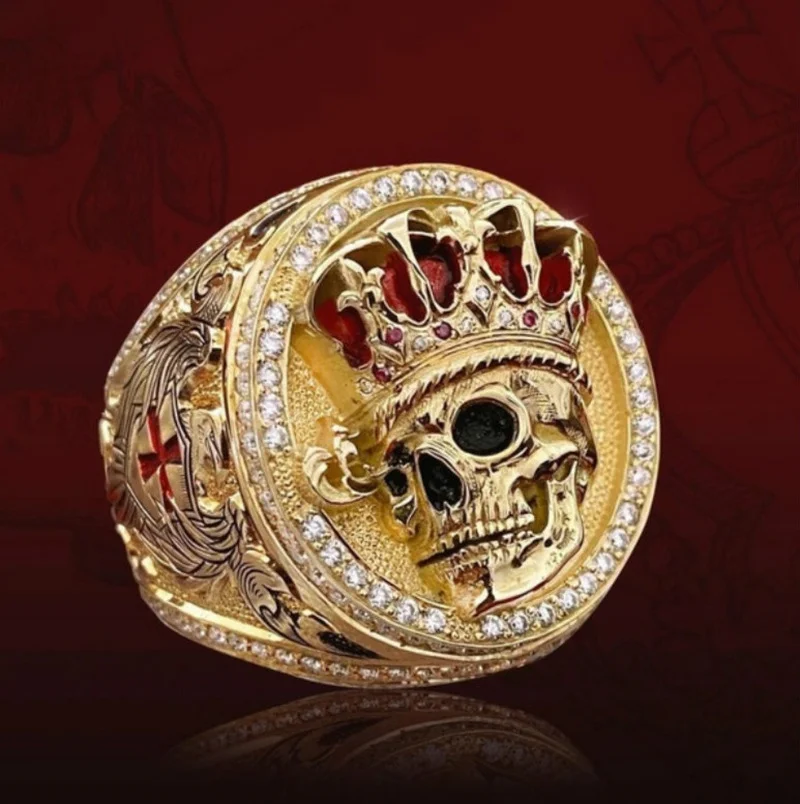 Fashion Jewelry European and American Style Crown Skull Cross Wing Gold Plated Color Alloy Male Ring for Men Party Jewelry gold color rings,gold color ring,finger ring