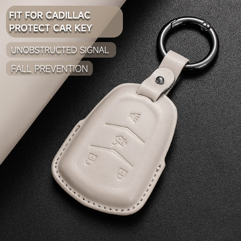 Leather Car Key Cover Case Protection Shell Keychain For Cadillac XT4 XT5 XT6 CT4 CT5 CT6 ATS XTS CTS DTS STS ESV ELR