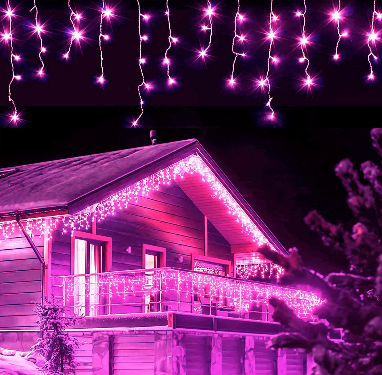 thumbnail image 2 of Luces navideñas de color rosa con forma de carámbano, guirnalda de luces LED de 5 m x 0,5/0,6/0,7 m, enchufe europeo, cortina para ventanas de 3 m x 3 m, mando a distancia para Año Nuevo, 2 of 5