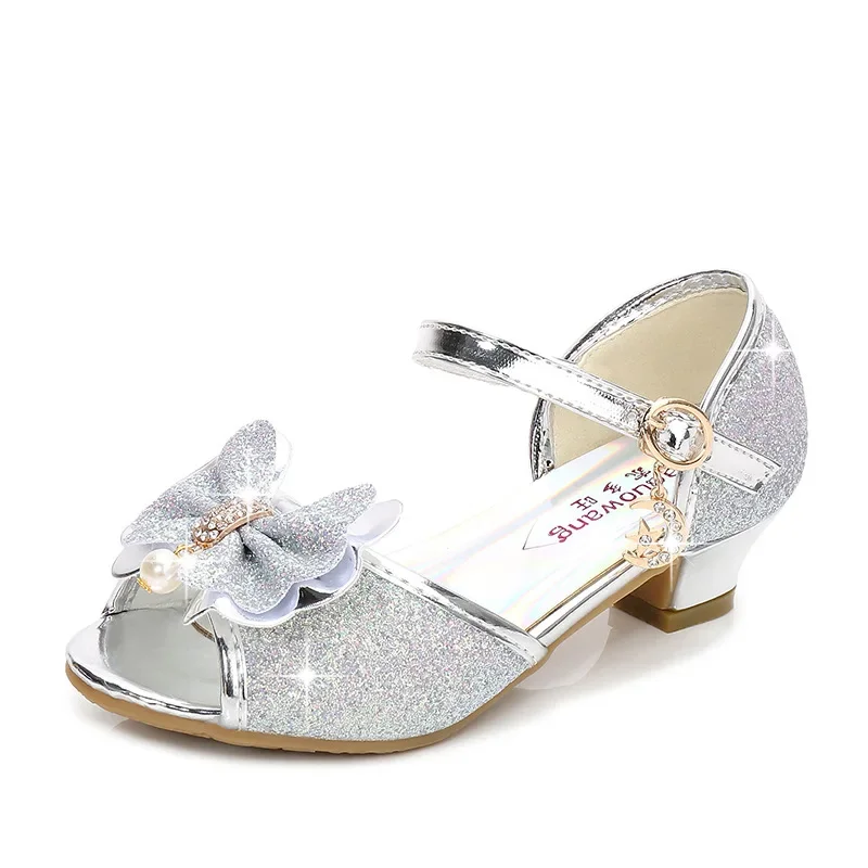 Girls Princess Shoes Summer Children High Heels Open-toe Party Wedding Toddlers Sandals Kids Causal Sequins Mary Jane Shoes - 6