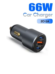 High - Speed 3 - Port Car Charger with Dual USB - C and USB - A Fast Charging - 66W Car Charger