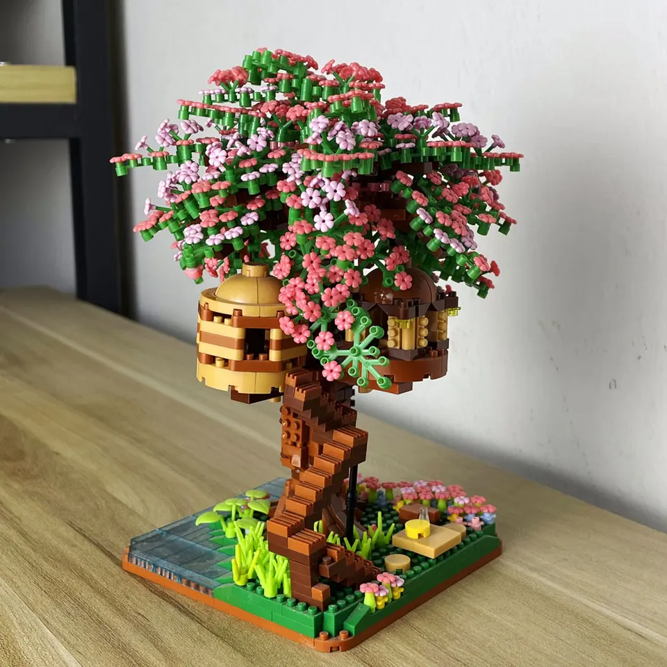 2028 Pièces Cerisier Maison Bonsaï Construction Ensemble Blocs De Construction DlY Jouets Sakura Arbre Décoration De La Maison Ornements Cadeaux De Vacances