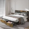 King Size Bed Frame with Drawers, Metal Platform Bed with Uphosltered Headboard and Charging Station, No Box Spring Needed 1