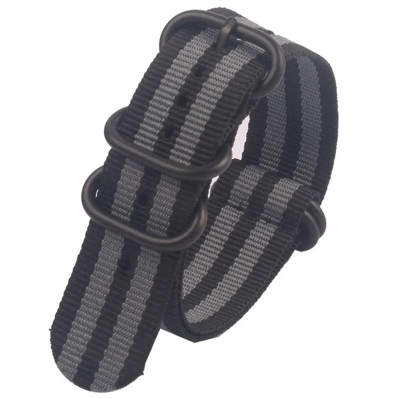 Black PVD Buckle Nylon Watch Strap - Adjustable Military-Style Wristband