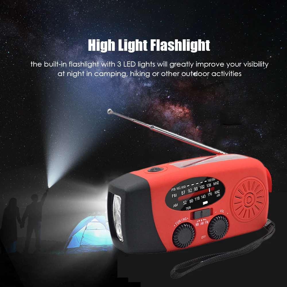 Emergency Hand Crank Radio with LED Flashlight for Emergency AM/FM NOAA Portable Weather Radio Dynamo Radio with 2000mAh Power 3