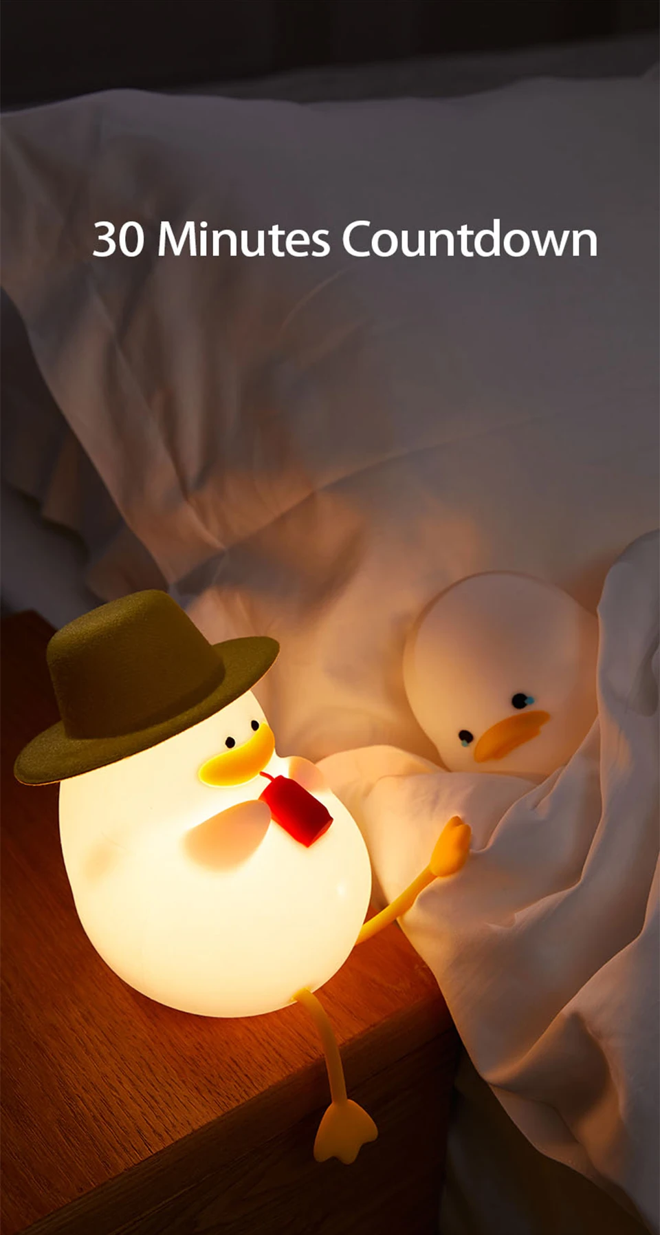 Cute Kids Happy Duck Night Light USB Rechargeable Lamp Silicone Pating Lamp Color Changing for Baby Bedside Room Home Decor Gift
