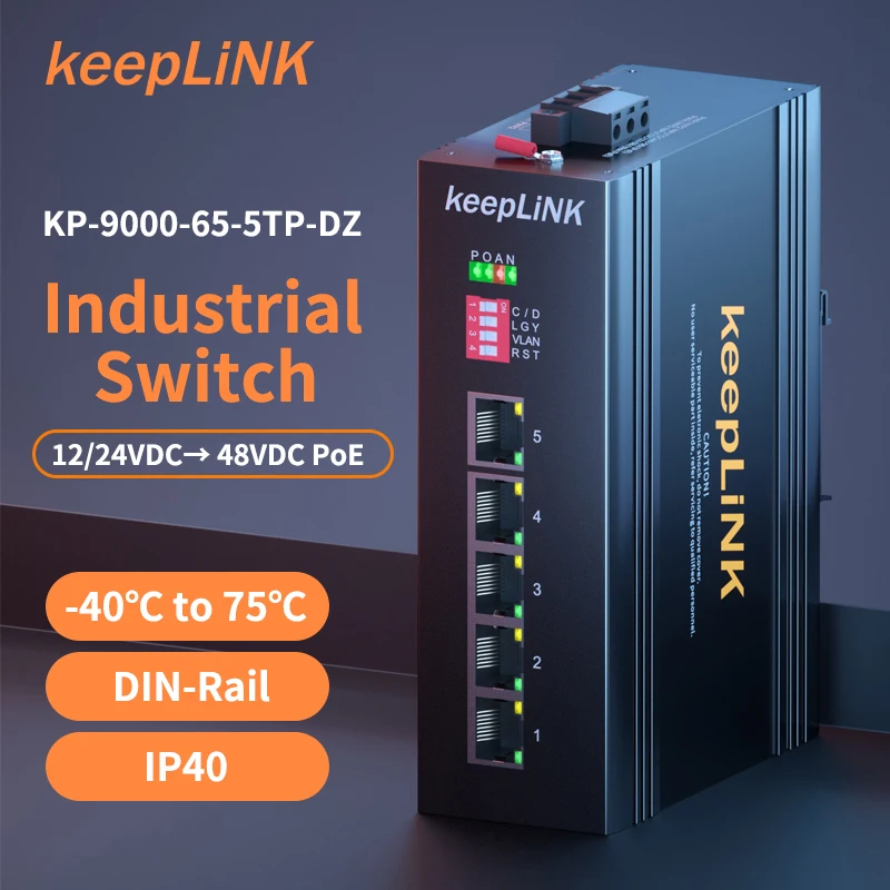 Alimentado 802.3 af em 5-port 10 100mbps Não Gerenciado do Trilho do Ruído Ip40 Industrial Ethernet Poe Switch 12 24v dc