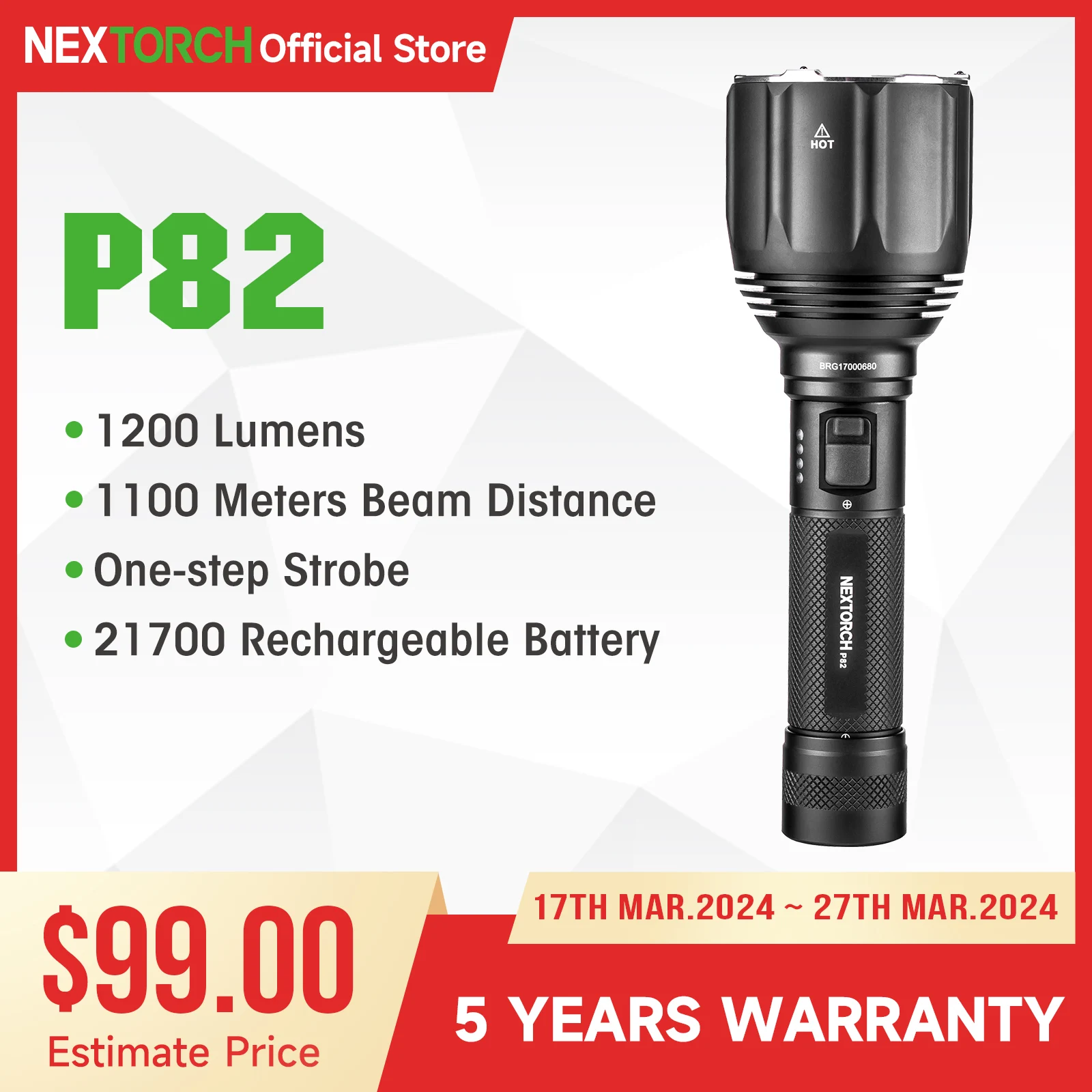 Nextorch 1100 Metri Potente Torcia A Lungo Raggio 1200 Lumen Torcia Ricaricabile Ad Alte Prestazioni Senza Batteria P82