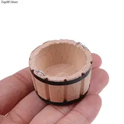 1 pçs de madeira da bacia tambor de madeira móveis boneca casas acessórios 1:12 miniaturas