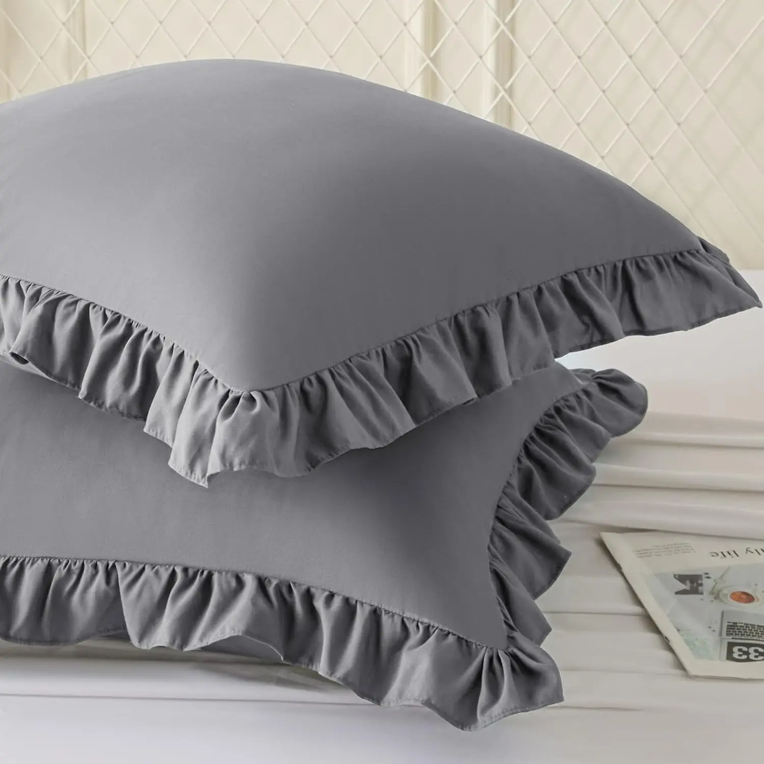 Set of 2 Soft Cotton Ruffle Decor Pillow Covers