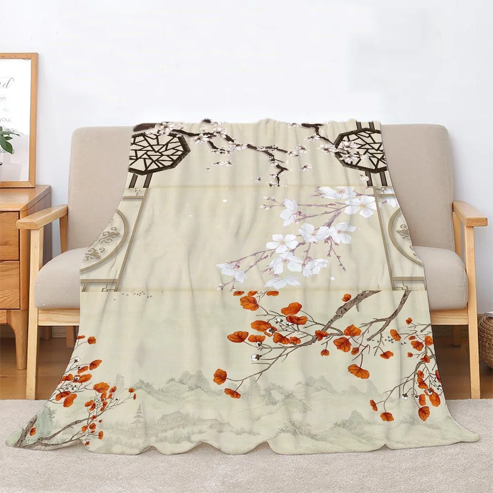 고대 중국 스타일 푹신한 부드러운 담요 및 던지기 피크닉 담요, 소파 홈 인테리어 비치 타올 니트 격자 무늬