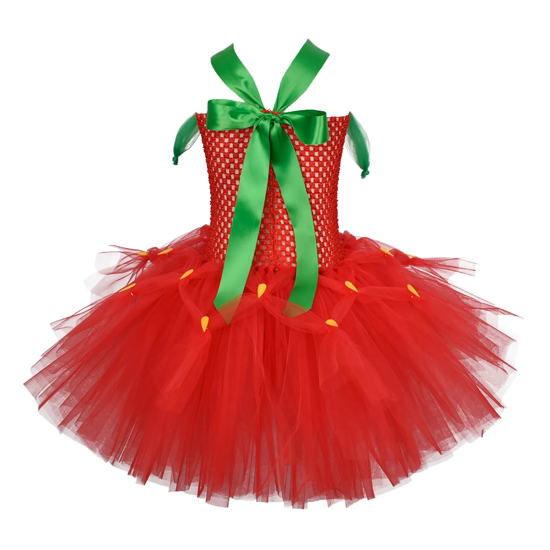 Cosplay Costume Kids Girls Dress Red Green Strawberry Girls Tutu Dress Infant Baby 1st Birthday Party Photography Prop Dresses Kids Carnival Performance Costumes