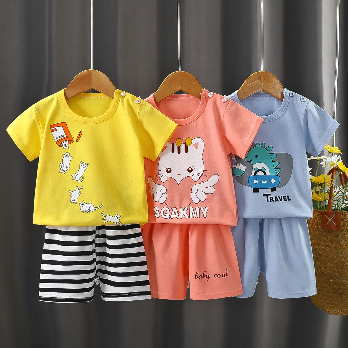 Baby Boys Summer Pajamas Clothes Sets Children Cartoon Dinosaur Outfits