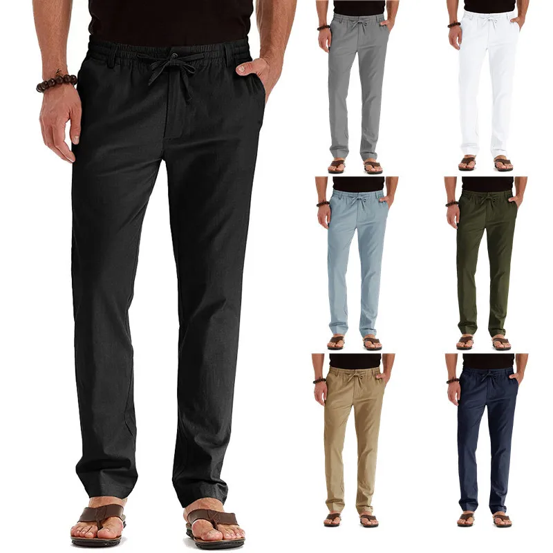 Business casual men's slacks large size elastic waist cotton with pure color sweatpants men