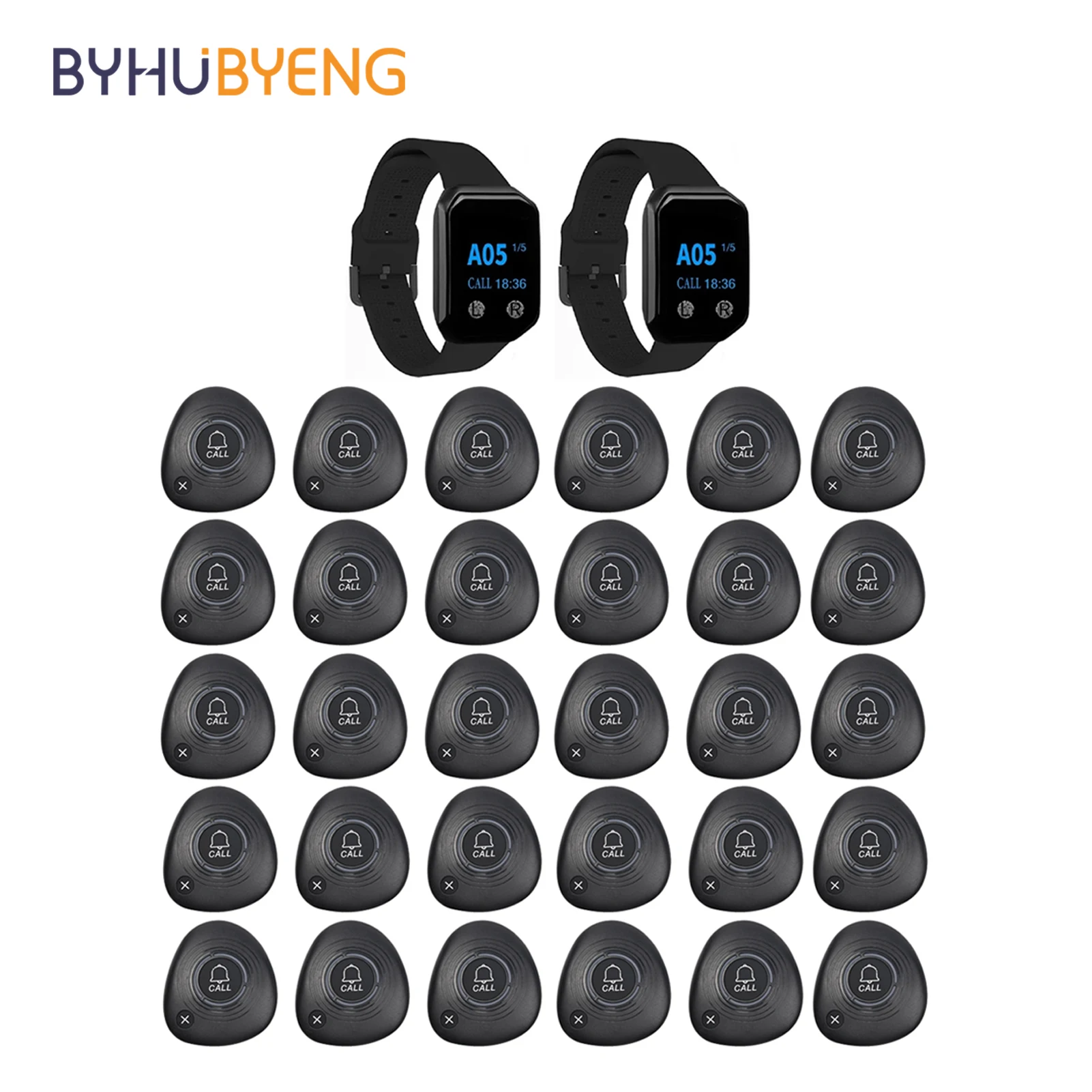 2 ساعة مقاومة للماء + 30 زر اتصال أسود مطعم بيجر ن...