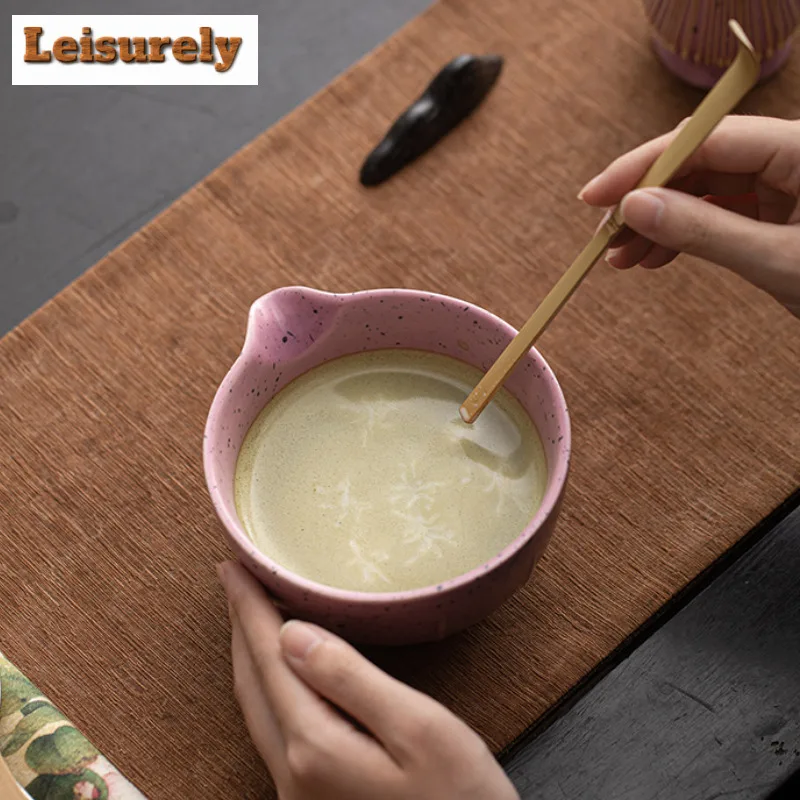 Milk Purple Ink Dot Matcha Four-piece Set Ceramic Bowl Tea Cup Hundred Book Stand Whisk Tea Services Drinkware Ornaments Craft