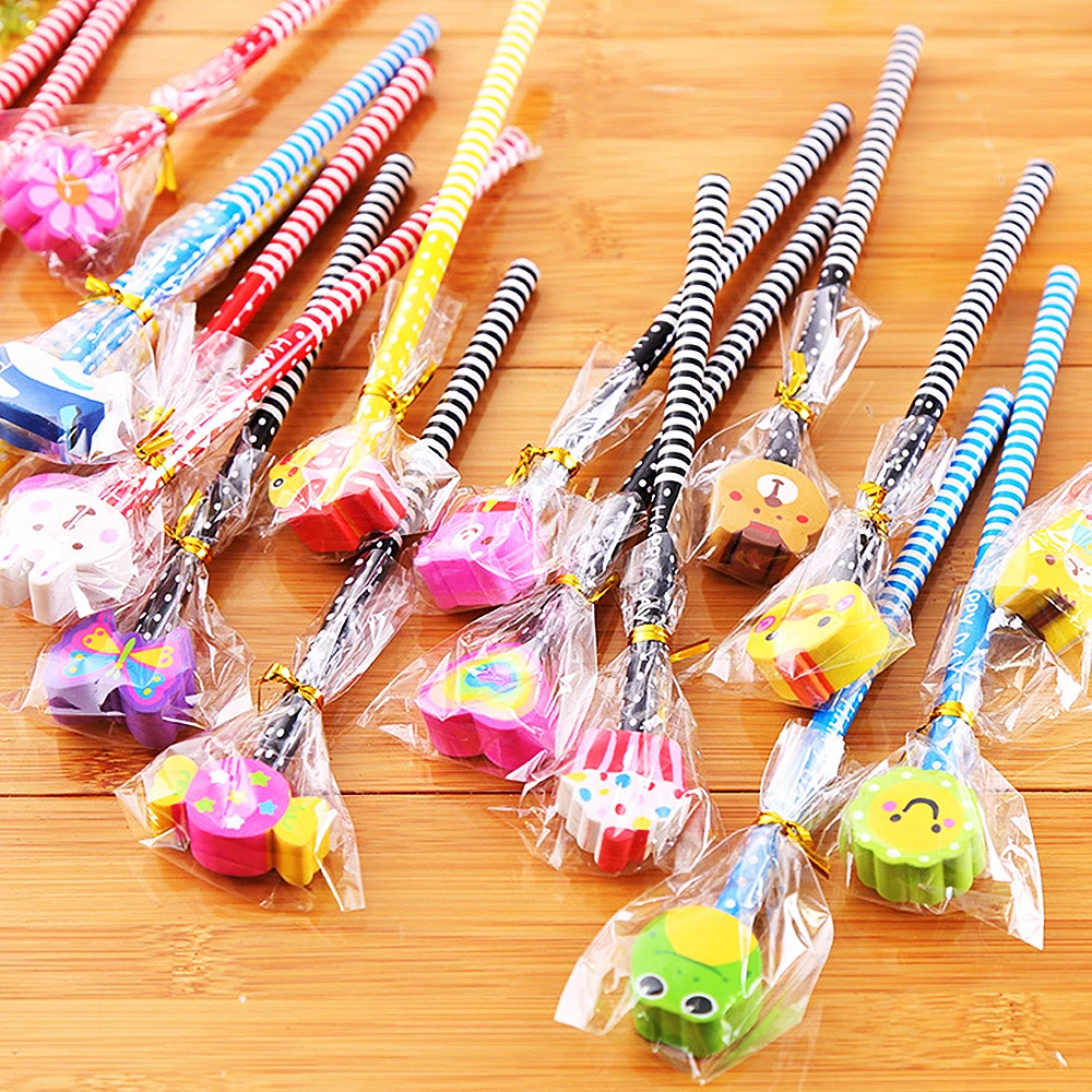 Cute Cartoon with Eraser Pencil Kids Birthday Party Start of School Boy Girl Gift Kindergarten School Prize Gift Pack 20Pcs party toys,toy gift filler