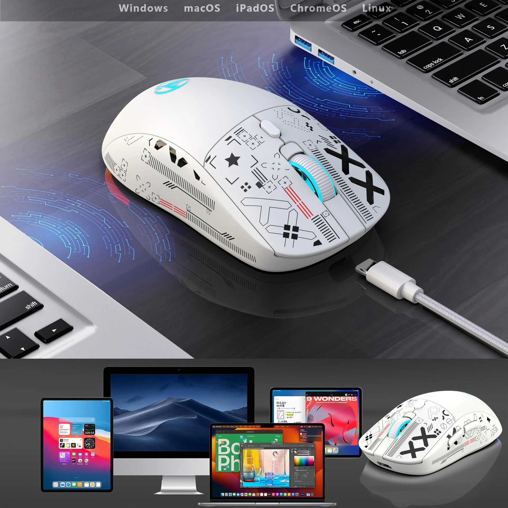 3 Modes Bluetooth Gaming Rechargeable 2.4G USB Wireless RGB Backlight Mouse For IPad Tablet Laptop Computer_voghion.com