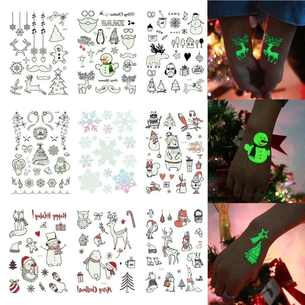 1pcs Christmas Luminous Tattoo sticker Waterproof Arm Body Art Fake Tattoo Sticker for kids men women New Year Santa Home Decor