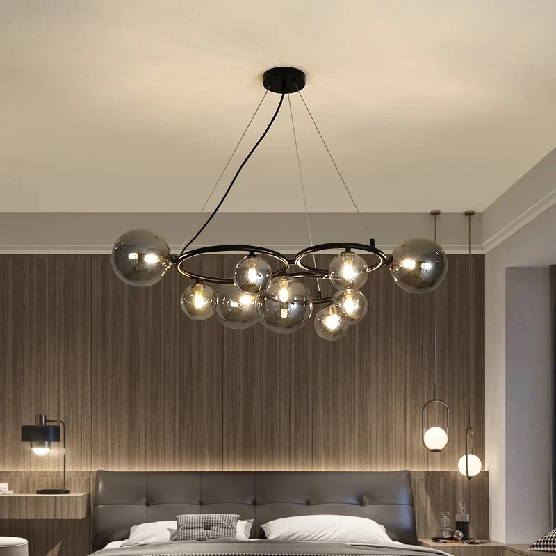 

Modern Glass Smoke Gray LED Ceiling Pendant Lamp Dine Bar Pendant Lights Brass Cycle Chandelier Hanging Living Lighting