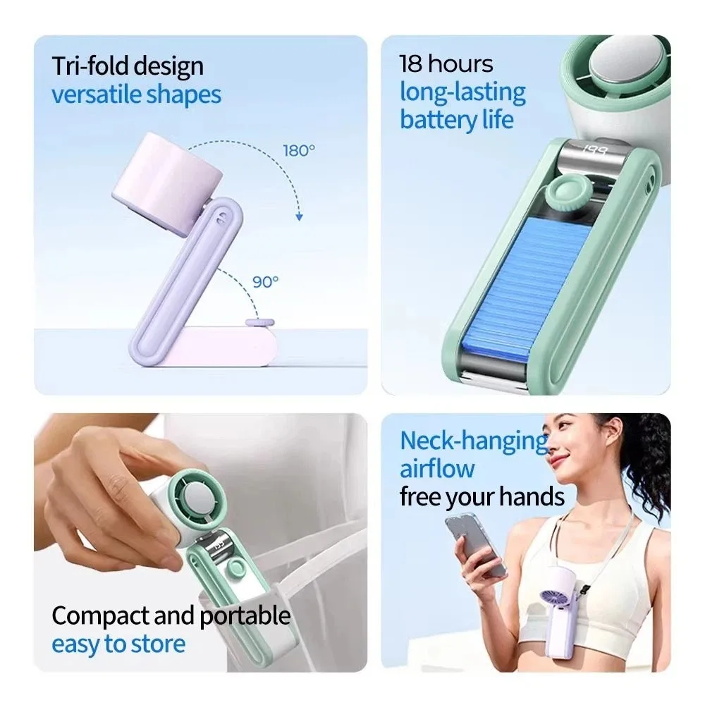 Compact Foldable Handheld Fan with Digital Display and Silent Operation