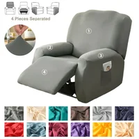 4 Pieces/SET Recliner Cover Stretch Recliner Chair Covers Soft Recliner Slipcovers with Pocket for Kids and Pets 1
