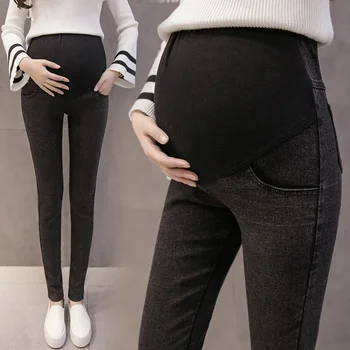 Maternity Pregnancy Skinny Trousers Jeans Pants Elastic Pregnant Women's Feet Stomach Lift Stretch Denim