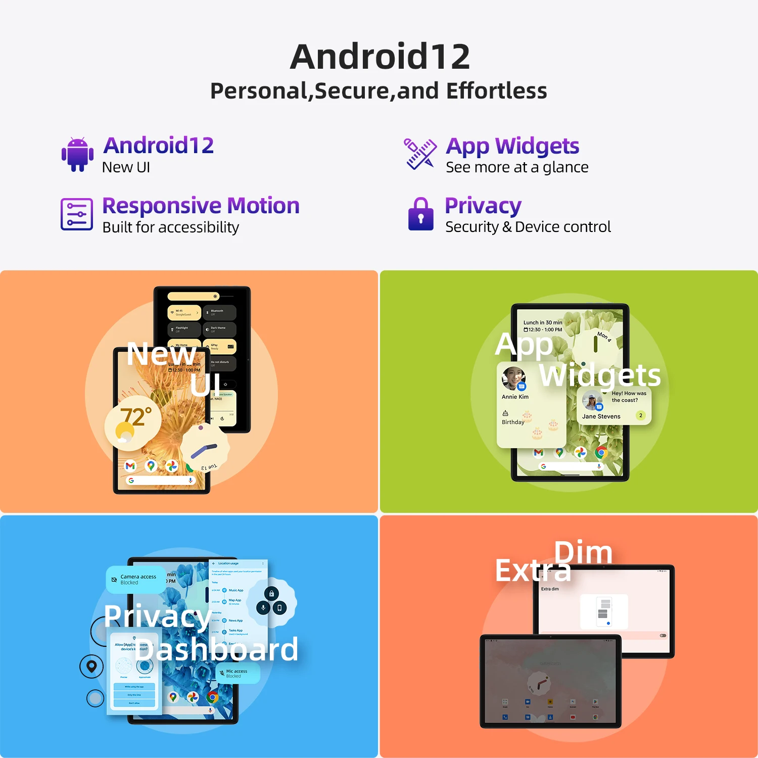 Teclast T40 프로 태블릿, 10.4 인치, 2K 풀 라미네이션, 안드로이드 12, 8GB RAM, 128GB ROM, UNISOC T616 옥타 코어, 4G 네트워크 고속 충전