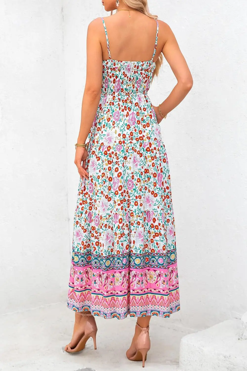 Vintage Flower Print Spaghetti Strap Dresses Women Fashion Trendy Bohemian Beach Vacation Long Dress Female Summer New Vestidos
