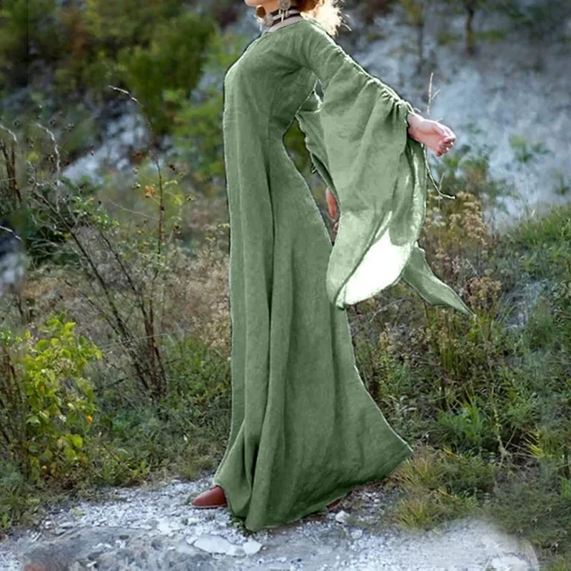 Vestido renascentista até o chão para mulheres, vestido medieval, manga longa, camisa, traje de traje medieval, 2024