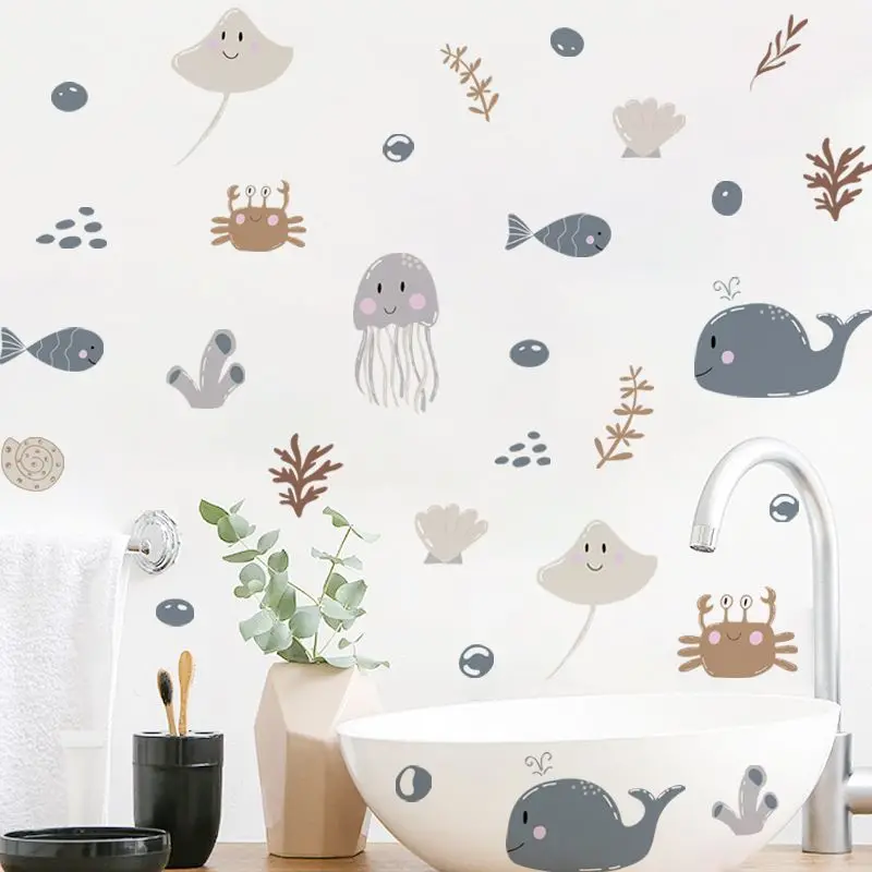 Ocea Animals Cartoon Whale Seaweed Wall Stickers For Kids Room Nursery Kindergarten Wall Decor Decalcomanie Da Parete In Pvc Rimovibili