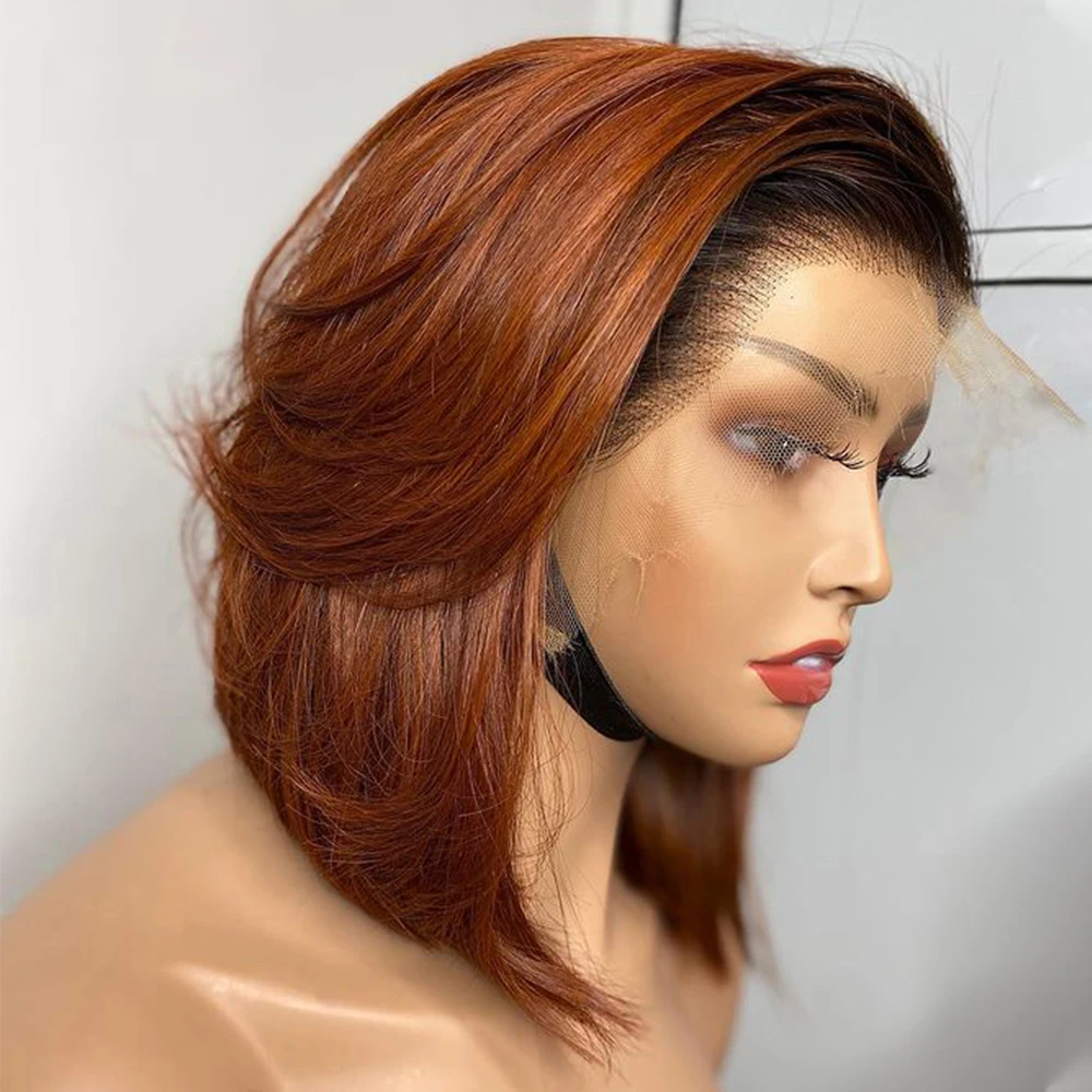 

Preplucked Glueless Long Ombre Orange 180%Density Short Bob Straight Deep Lace Front Wig BabyHair Heat Temperature Daily Cosplay