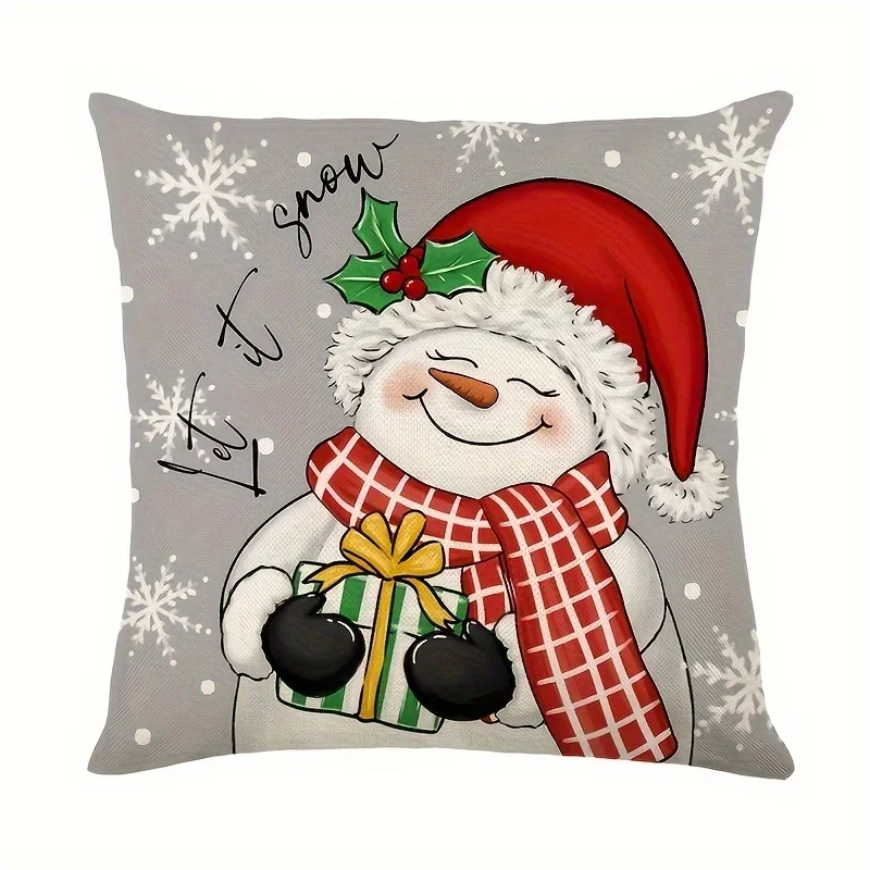 A set of 4 Christmas pillow covers - Santa Claus and Snowman Hello Winter design, machine washable, 18x18 inch zipper closure 4