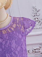 Robe en dentelle violette pour filles, style princesse élégant, ourlet de jupe en maille moelleuse 4