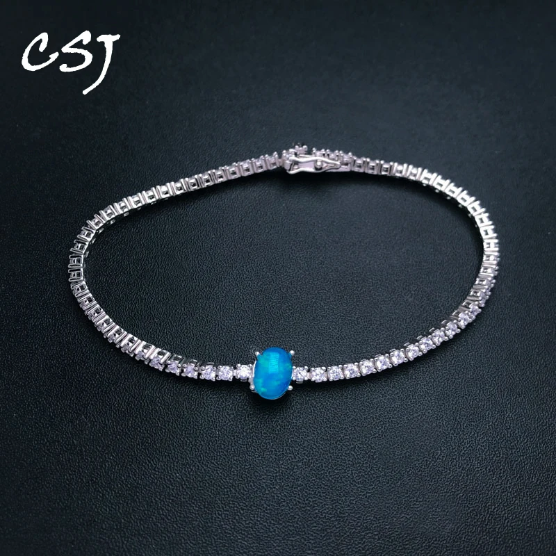

CSJ Real Natural Blue Opal Tennis Bracelet 925 Sterling Silver Origin Ethiopia Stone 6*8mm for Women Party Sparkly Jewelry Gift