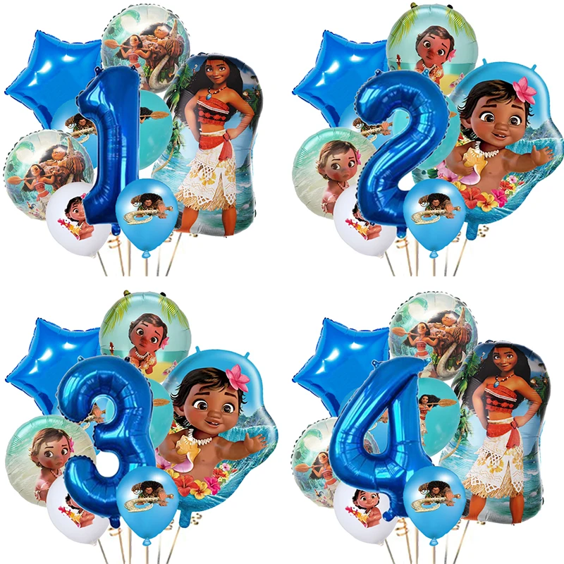 

9pcs Disney Moana Balloons Girls Birthday Party Decorations 32inch Blue Number Baby Shower Kids Toys Globos Princess Girls Gift