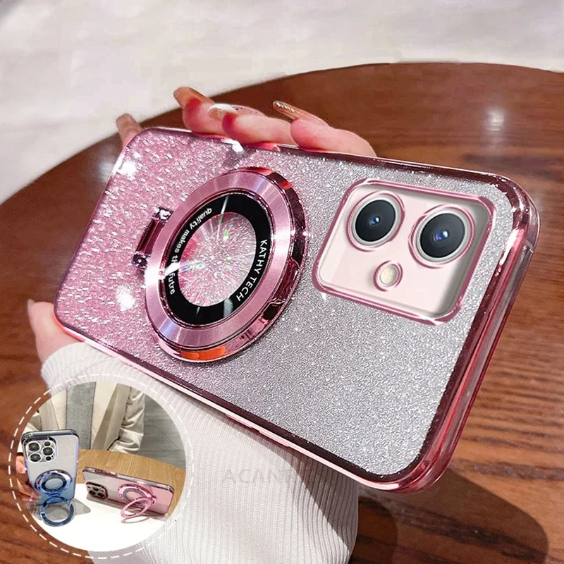 Glitter Plating Silicone Stand Holder Case