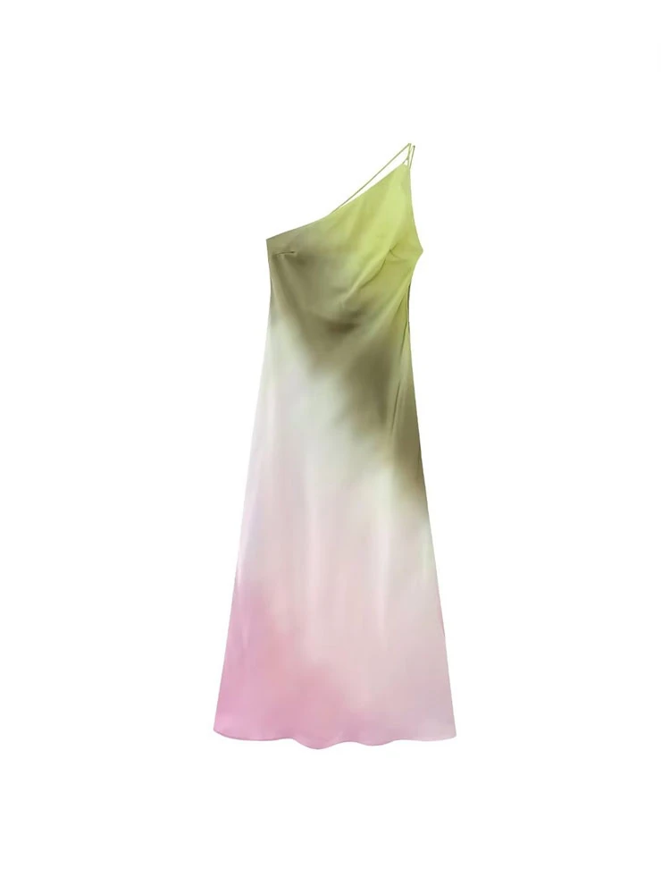 

TRAF Women Dresses Fashion Summer Tie-dye Print Midi Dress Sexy Asymmetric Neck Tied Thin Straps Female Backless Vestidos Mujer
