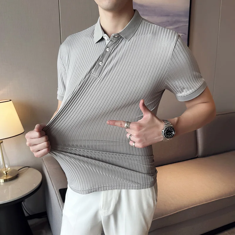 2023 Summer Short Sleeve T-shirts Men Striped Casual Polo