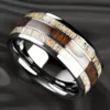 Bagues en titane et acier pour hommes, couleur violette, incrustation de coquille d'ormeau colorée, anneaux en acier inoxydable pour hommes, bijoux de mariage