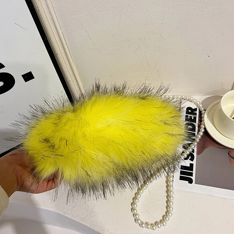 10-farbige weiche Plüschtasche für Damen, Retro-Perlenkette, Umhängetasche, luxuriöse Kunstfell-Abend-Clutch-Tasche, Handtasche, rote Herz-Tasche, Geldbörse – Detail 12