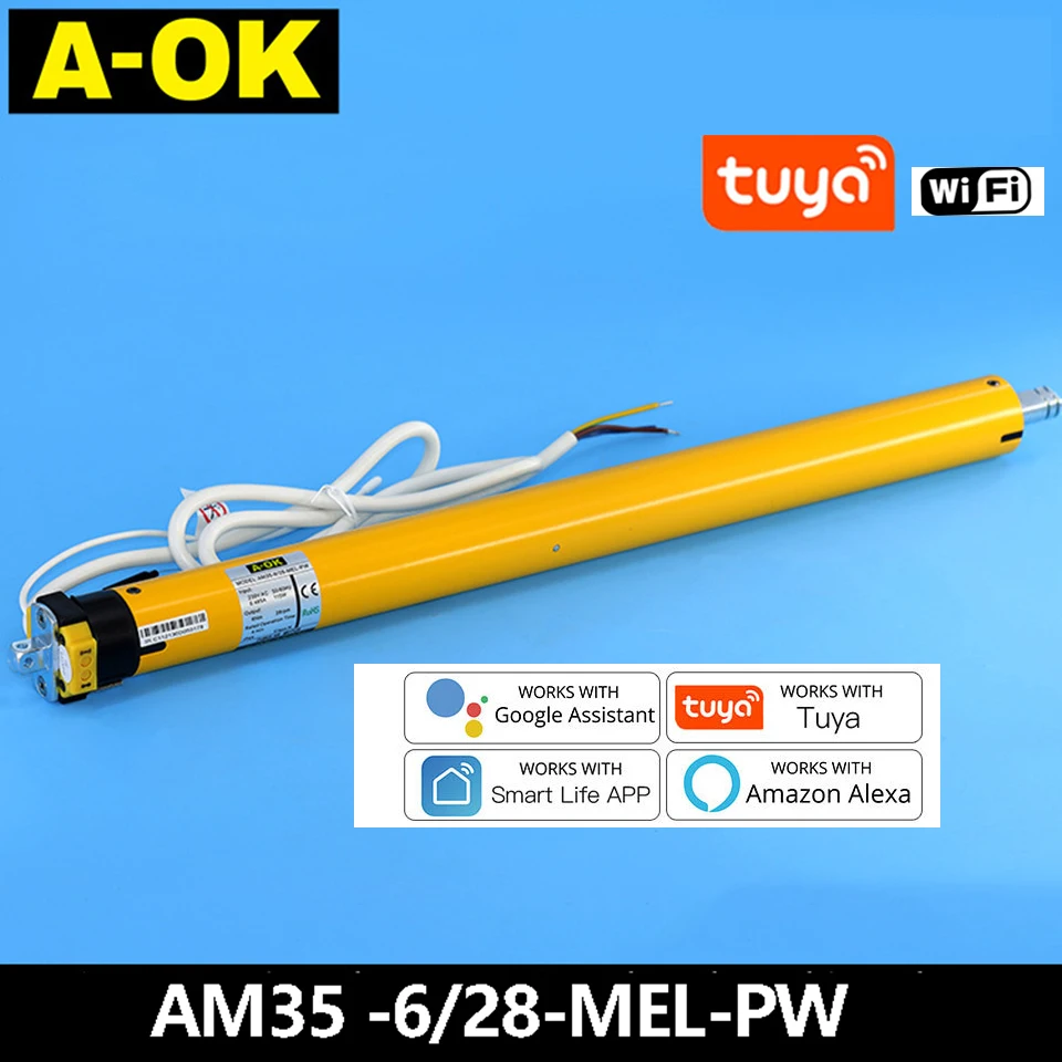 มอเตอร์ม่านอัจฉริยะ A-OK Tuya AM35 6/28 WiFi RF433 สำหรับม่านม้วนแบบท่อขนาด 40 มม./45 มม./47 มม./50 มม. ควบคุมผ่าน Alexa และ Google Home 1